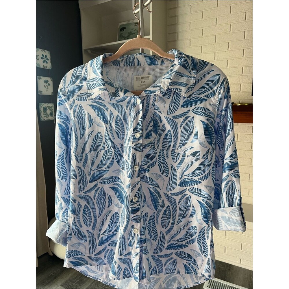 Reel Legends Blue Leaf Print Button-Up Shirt
